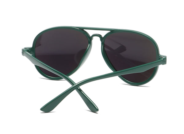 Kids Aviator Sunglasses - Green Frame / Mirror Lens