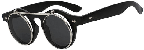 Flip up Sunglasses - Black Silver Frame / Smoke Lens