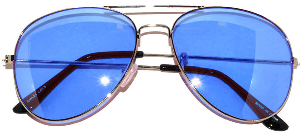 Aviator Sunglasses - Silver Frame / Blue Tint Lens