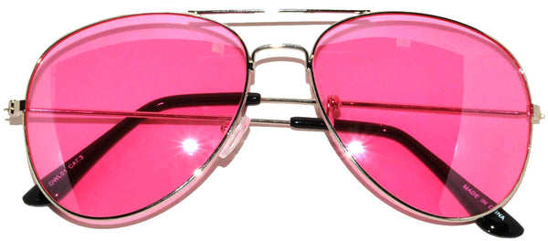 Aviator Sunglasses - Silver Frame / Pink Tint Lens