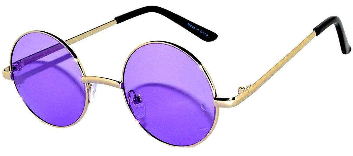 OWL Round Sunglasses Golden Metal Frame UV400 Purple Tinted 