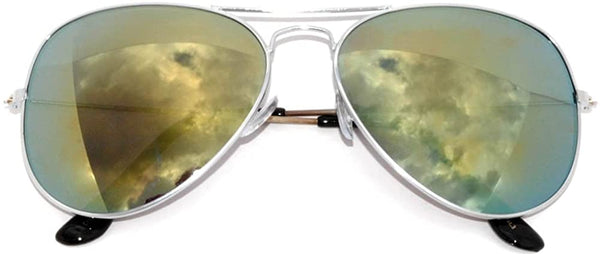 Aviator Sunglasses - Silver Frame / Yellow Mirror Lens