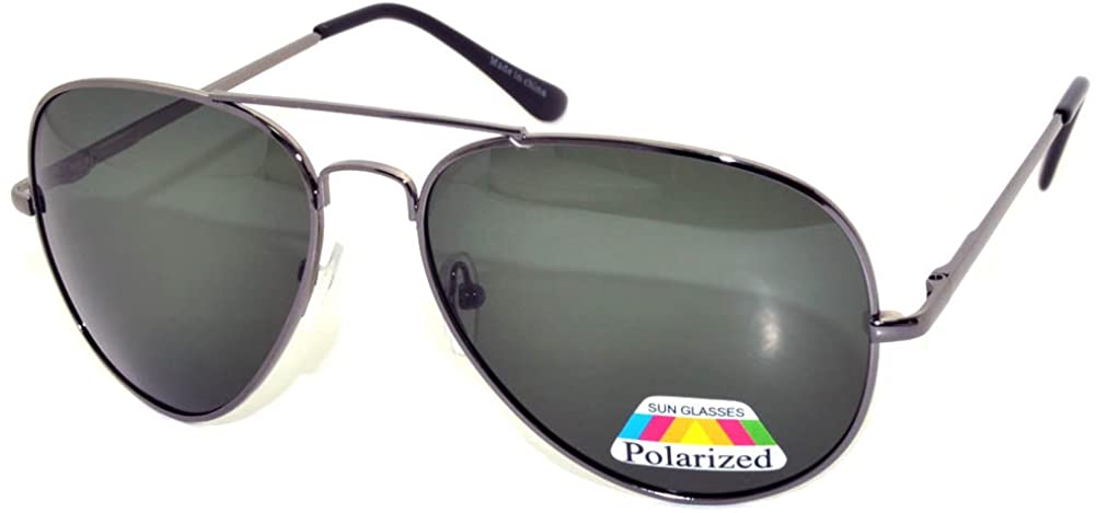 Aviator Sunglasses - Gun Color Frame / Smoke Polarized Lens / Spring Hinges