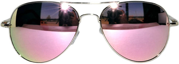 Aviator Sunglasses - Gold Frame / Rose Mirror Lens / Spring Hinges