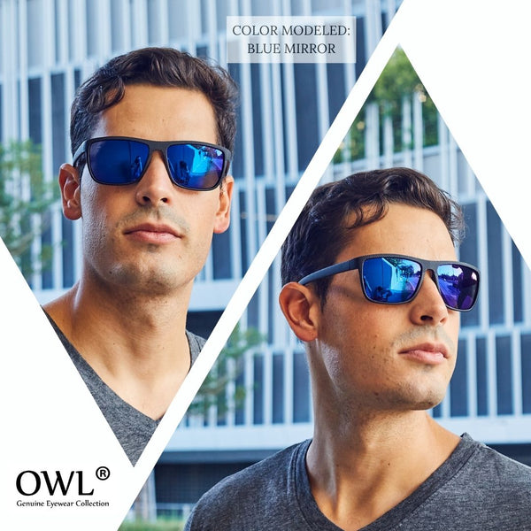 Men's Sporty Polarized Sunglasses - Black Frame / Blue Mirror Lens