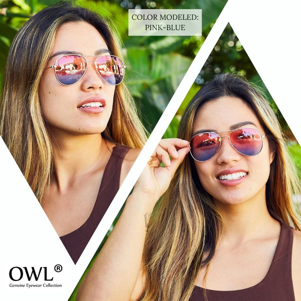 Aviator Sunglasses - Gold Frame / Pink Blue Two-tone Lens