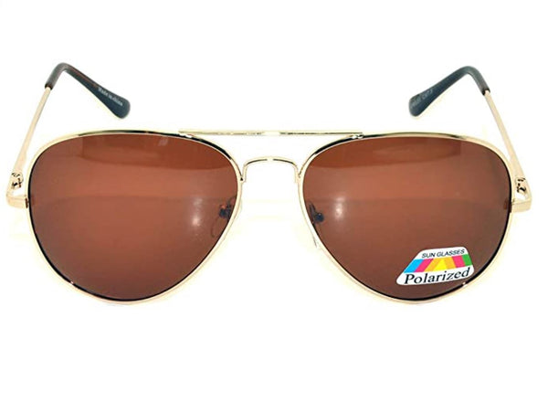Aviator Sunglasses - Gold Frame / Brown Polarized Lens / Spring Hinges