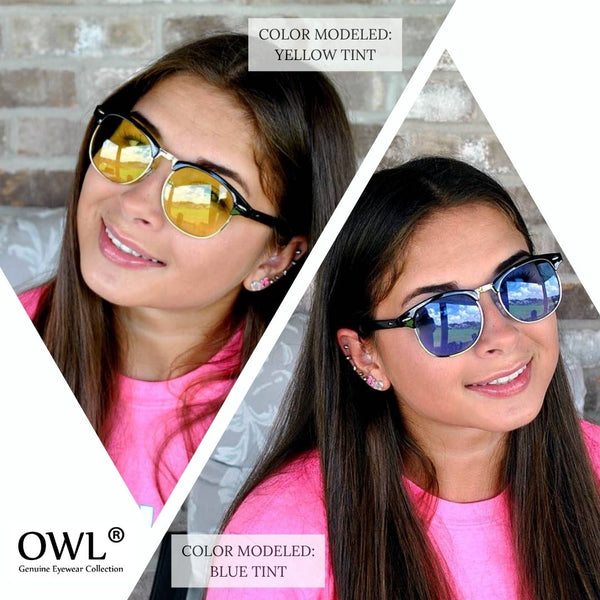 Half Frame Sunglasses / Black Silver Frame / Yellow Lens