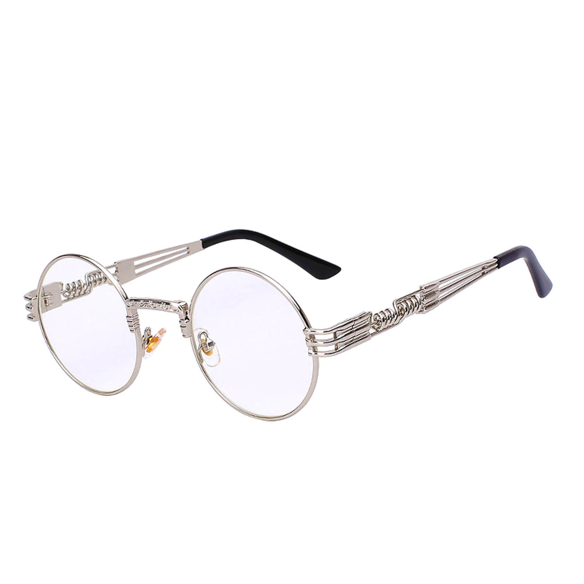 Steampunk Round Metal Sunglasses J-1 Industrial Top Bar Frame Silver Tone Frame Steampunk & Party main image 4