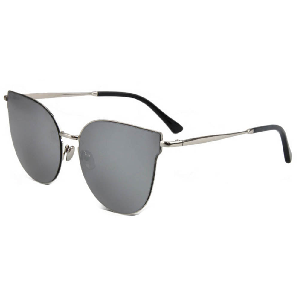 OWL Winged Cateye Sunglasses UV400 Gray Mirror Lens Silver  display picture 1