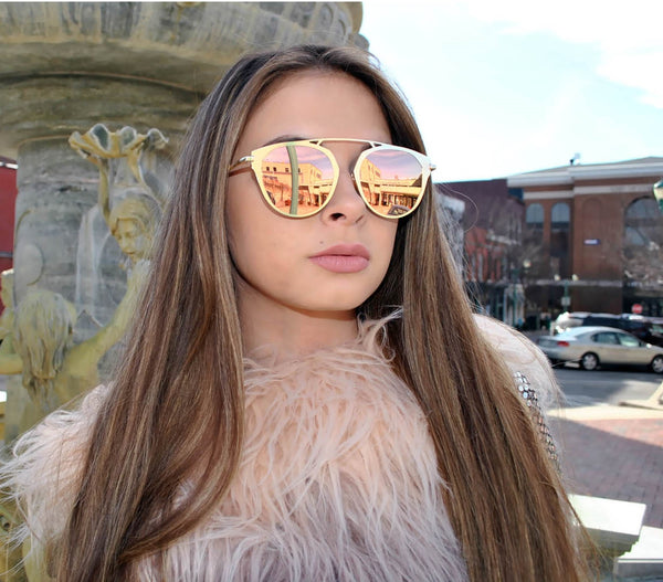 Designer Round Sunglasses - Gold Frame / Fire Mirror Lens