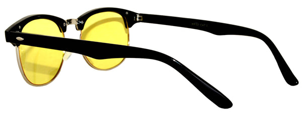 Half Frame Sunglasses / Black Silver Frame / Yellow Lens