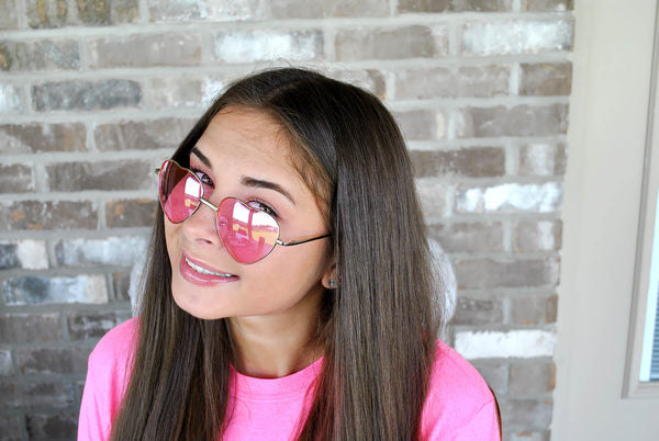 Heart Sunglasses - Silver Frame / Pink Lens