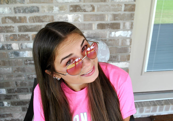 Heart Sunglasses - Silver Frame / Pink Clear Two-tone Lens