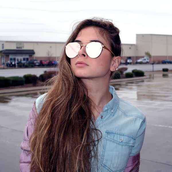Designer Aviator Sunglasses - Gold Frame / Pink Mirror Lens