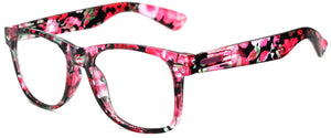Retro Sunglasses - Floral Red Frame / Clear Lens