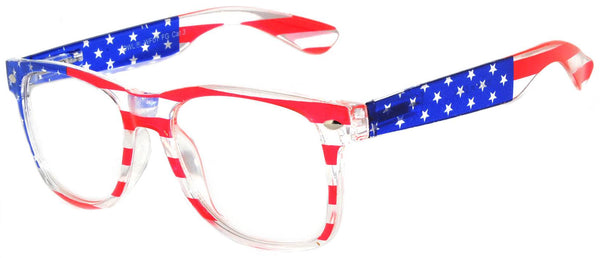 Retro Sunglasses - American Flag Clear Frame / Clear Lens