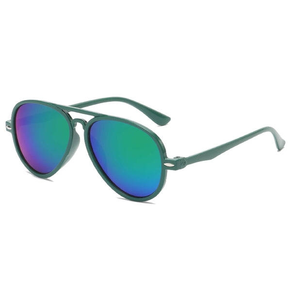 Kids Aviator Sunglasses - Green Frame / Mirror Lens