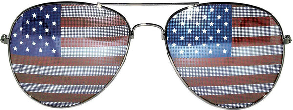 Aviator Sunglasses - Silver Frame / American Flag Lens