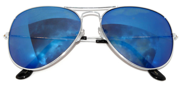 Aviator Sunglasses -  Silver Frame / Blue Mirror Lens