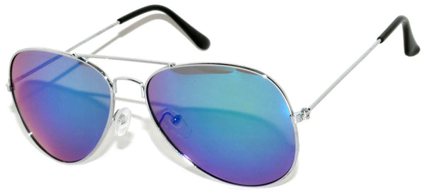 Aviator Sunglasses - Silver Frame / Bluegreen Mirror Lens
