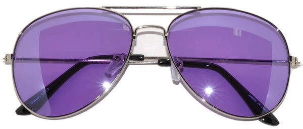 Aviator Sunglasses - Silver Frame / Purple Tint Lens