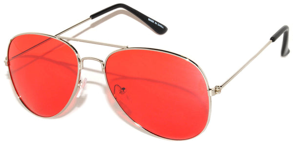 Aviator Sunglasses - Silver Frame / Red Tint Lens