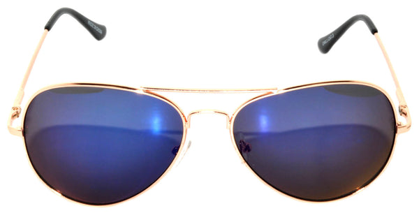 Aviator Sunglasses - Gold Frame / Blue Mirror Lens / Spring Hinges
