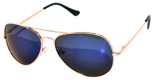Aviator Sunglasses - Gold Frame / Blue Mirror Lens / Spring Hinges