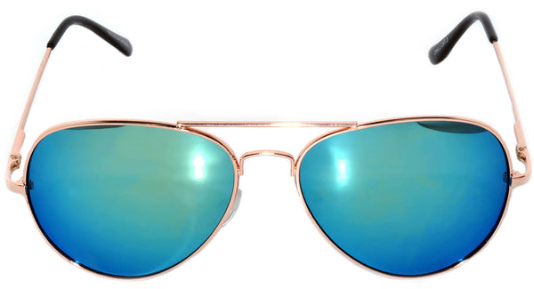 Aviator Sunglasses - Gold Frame / Bluegreen Mirror Lens / Spring Hinges