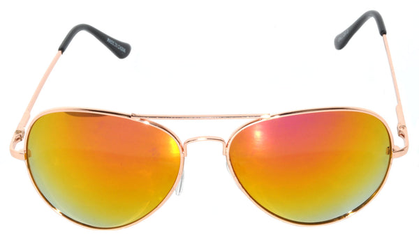 Aviator Sunglasses - Gold Frame / Red Mirror Lens / Spring Hinges