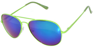 Aviator Sunglasses - Green Frame / Blue Mirror Lens / Spring Hinges