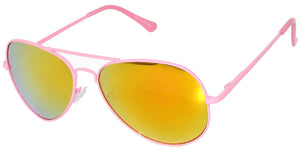 Aviator Sunglasses - Pink Frame / Red Mirror Lens / Spring Hinges