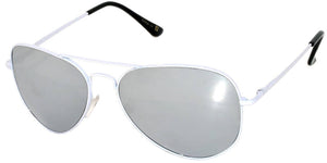 Aviator Sunglasses - White Frame / Silver Mirror Lens / Spring Hinges