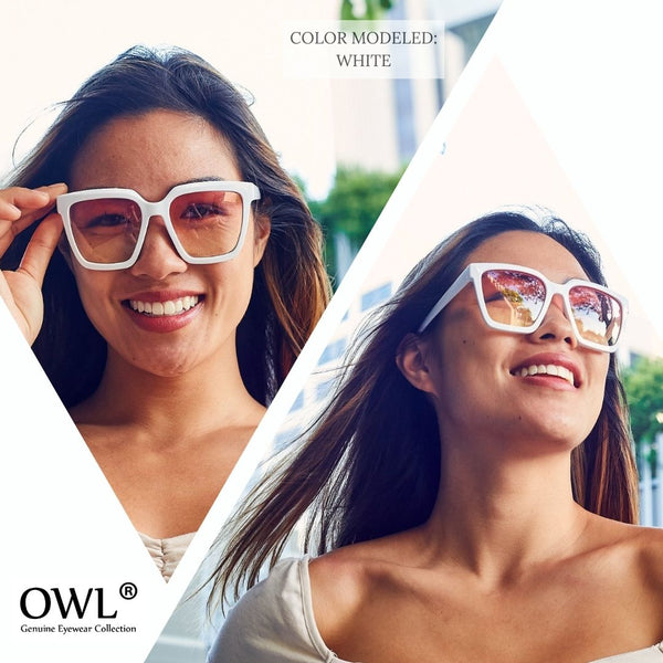 Women's Oversized Square Sunglasses - White Frame / Gradiant Pink Yellow Lens