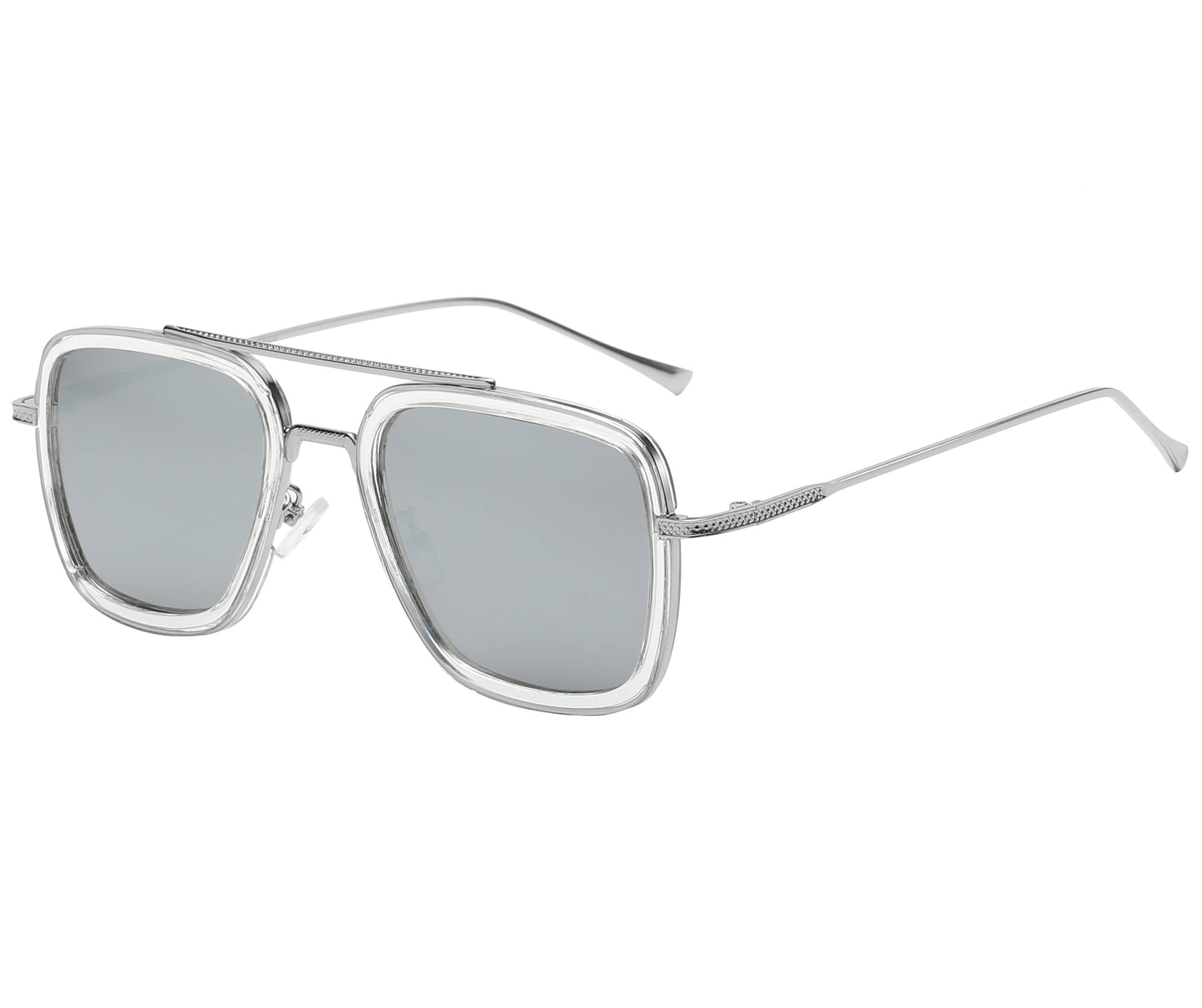 tony stark goggles Tony Stark Aviator Sunglasses UV400 Transparent Frame Silver Lens – Sunnytop Shop