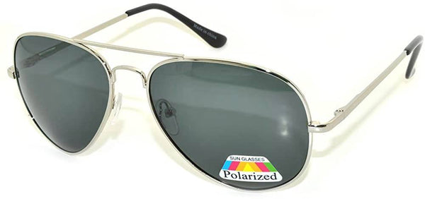 Aviator Sunglasses - Silver Frame / Smoke Polarized Lens / Spring Hinges