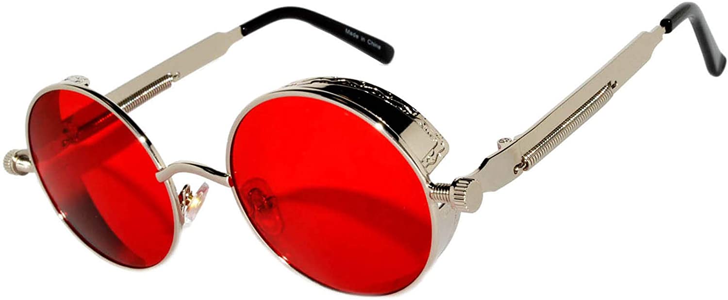 red steampunk goggles OWL Steampunk Gothic Sunglasses UV400 Sea Red Lens Silver Frame – Sunnytop Shop