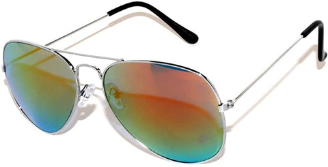 Aviator Sunglasses - Silver Frame / Red Mirror Lens