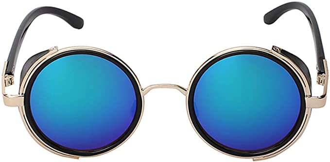 Side Shield Gothic Sunglasses UV400 Green Mirror Lens (Black  display picture 2