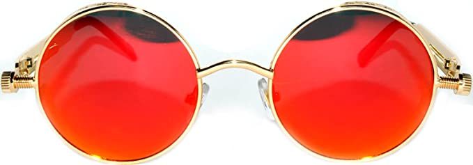 Dubkitty designs Funky Red Sunglasses with Gold and Orange Accents Gold Grandpa Double Bridge Metal Mirrored Sunglasses with  main image 4