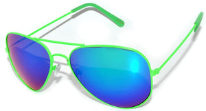 Aviator Sunglasses - Green Frame / Blue Mirror Lens