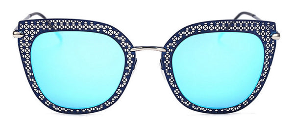 Designer Sunglasses - Silver Frame / Blue Mirror Lens
