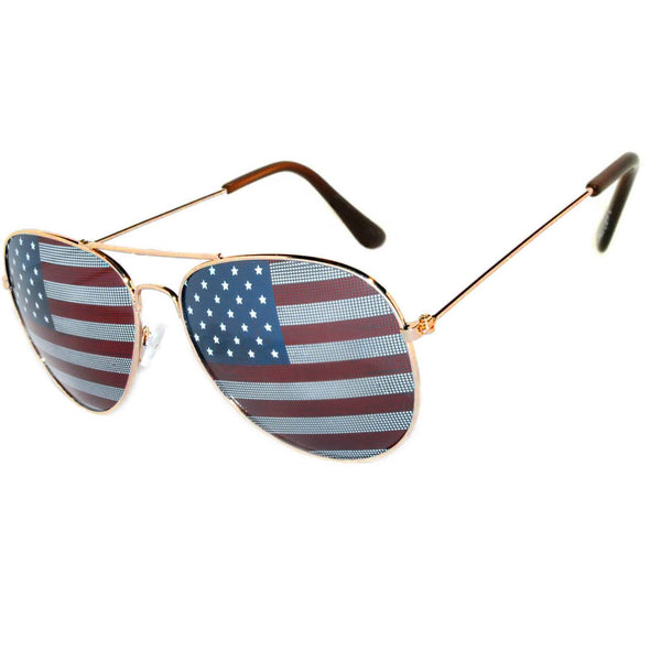 Aviator Sunglasses - Gold Frame / American Flag Lens