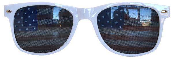 Retro Sunglasses - White Frame / American Flag Smoke Lens
