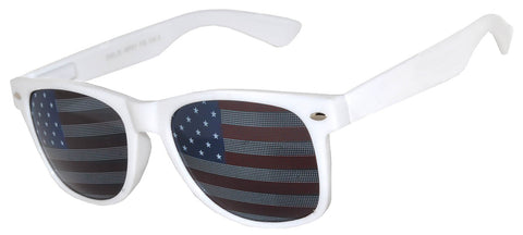 Retro Sunglasses - White Frame / American Flag Smoke Lens