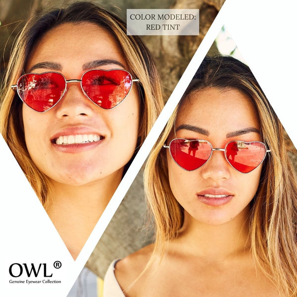 Heart Sunglasses - Silver Frame / Red Lens