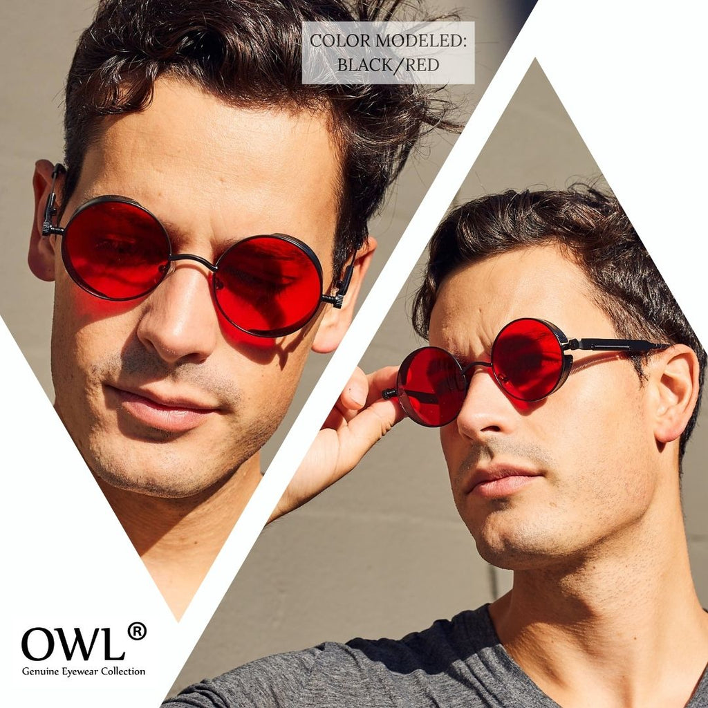 red steampunk goggles OWL Steampunk Gothic Sunglasses UV400 Sea Red Lens Black Frame – Sunnytop Shop