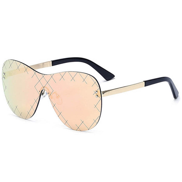 Designer Wrap Sunglasses - Gold Frame / Pink Mirror Lens