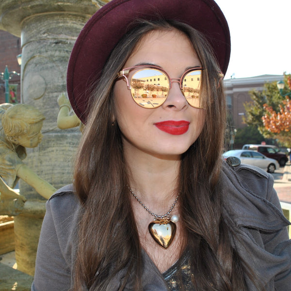 Designer Round Sunglasses - Gold Frame / Pink Mirror Lens